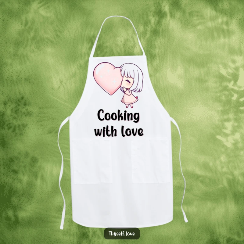 Funny Apron: Character blowing a kiss to a large, sparkling heart, a humorous and charming kitchen accessory.