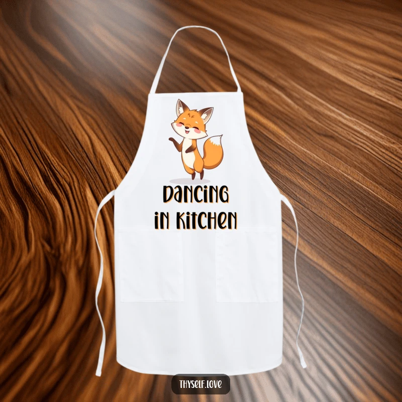 Funny apron featuring a smiling fox playfully dancing with its shadow, perfect for a fun and humorous cooking experience.