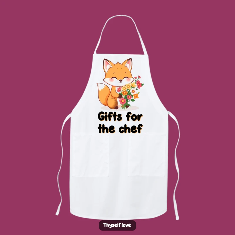 Funny Fox Flower Bouquet Apron, Charming Kitchen Wear for Garden Lovers