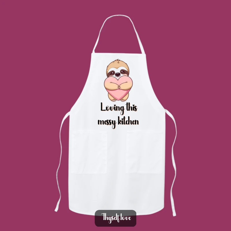 Funny Sloth Hugging Heart Apron - Cute Kitchen Wear & Hilarious Gift