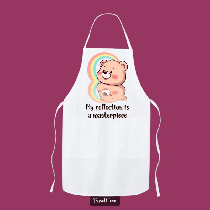 Funny Giggling Bear Rainbow Reflection Apron, Kitchen Humor for Chef Bears