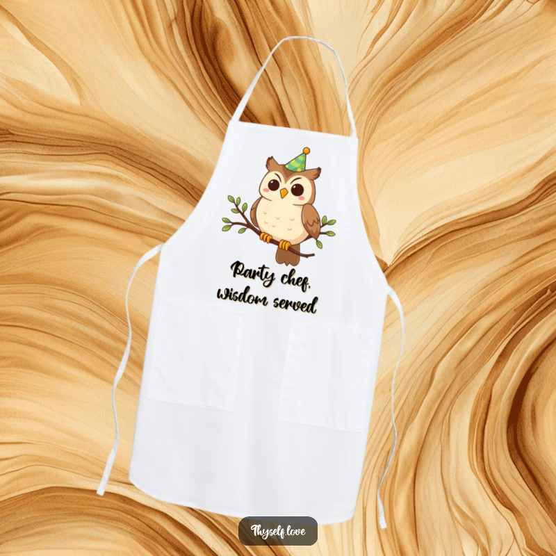 Funny Apron: A smiling owl with a party hat is ready to cook up a storm, adding humor to your kitchen.