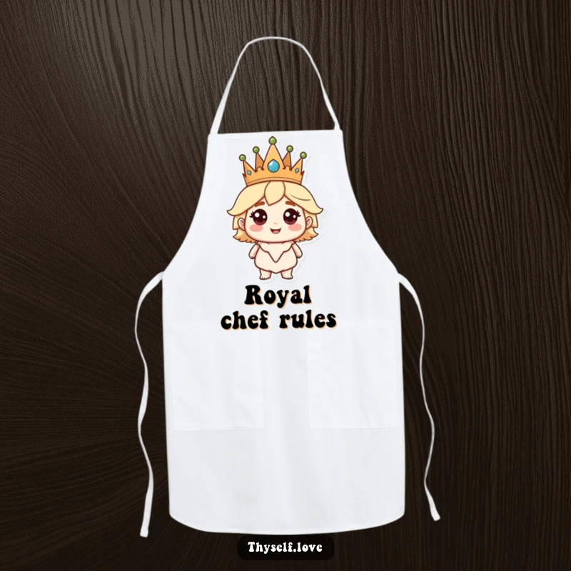 Funny Apron: A character wearing a crown smiles confidently, a humorous and regal addition to cooking attire.