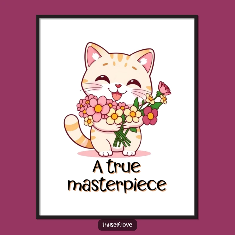 Funny Cat Flower Bouquet Digital Art: Decorate with Pride and Whimsy