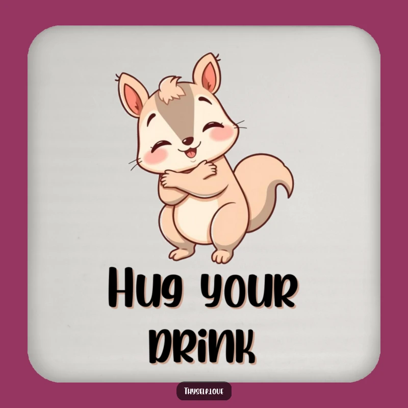 Funny Happy Squirrel Coasters: Protect with Hugs, Humorous Gift for Cozy Tables
