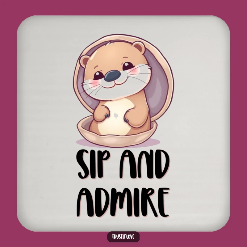 Protective Funny Otter Coaster: Otter Admiring Reflection - Drink Funny Gift!