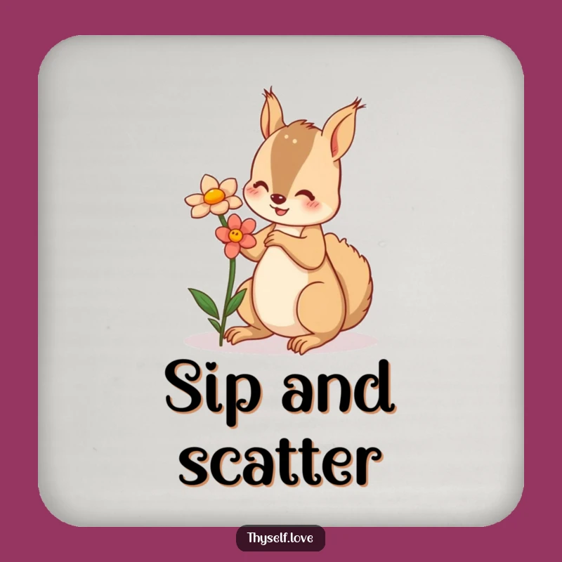 Funny Squirrel Flower Drink Coaster: Nature Table Protector, Unique Funny Gift