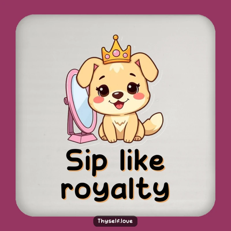 Funny Dog Crown Mirror Coaster: Protect Surfaces with Regal Charm