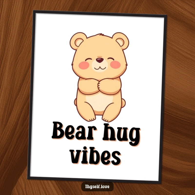 Funny poster art of a bear character giving itself a big, warm hug, emphasizing self-love and comfort.