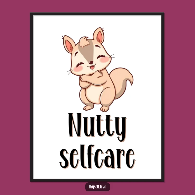 Funny Happy Squirrel Poster: Self-Hug Art, Humorous Wall Decor Gift for Cozy Spaces