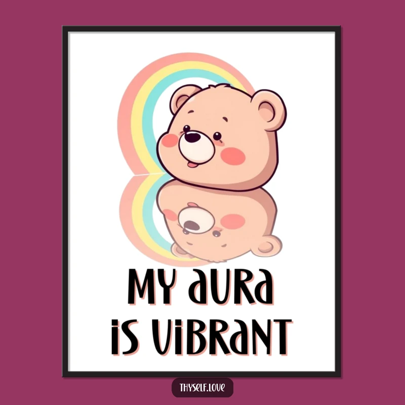 Funny Giggling Bear Rainbow Reflection Poster, Whimsical Wall Art for Joyful Spaces