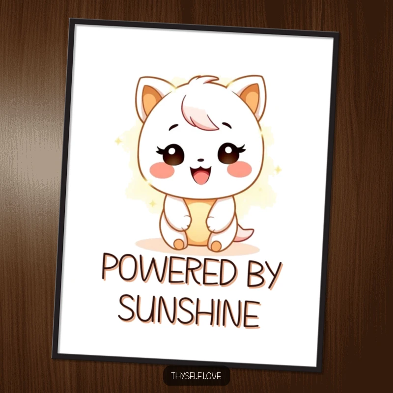 Funny Poster: A content character radiates a soft, warm luminescence, a humorous and uplifting visual for any wall.