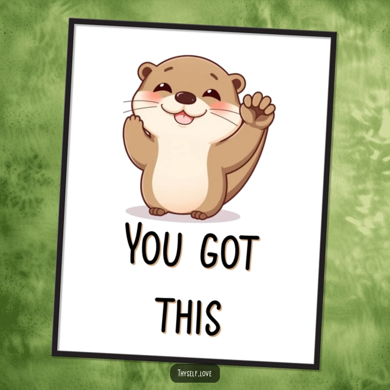 Funny otter poster print of a happy otter giving itself a high five, adding a touch of playful self-celebration to any space.