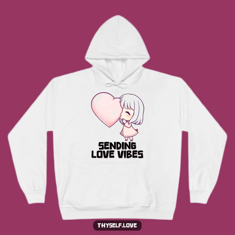 Cozy Funny Hoodie: Kissing Character, Shimmering Heart