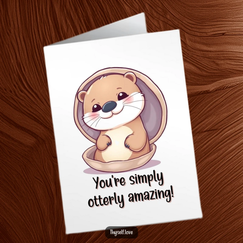Funny Free Printable Congratulations Card of an otter admiring itself in a shell, celebrating success with self-love.