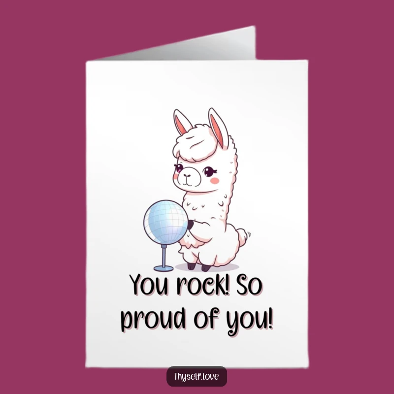 Free Printable Llama Congrats Card: Disco Ball Reflection Humor Downloadable Gift