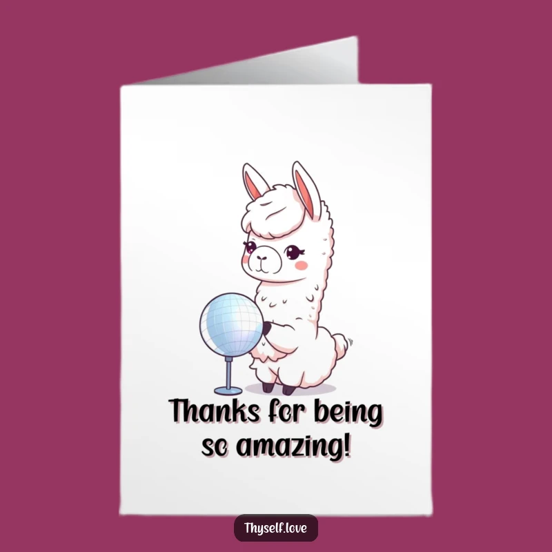 Free Printable Llama Thank You Card: Disco Ball Reflection Humor Downloadable Gift