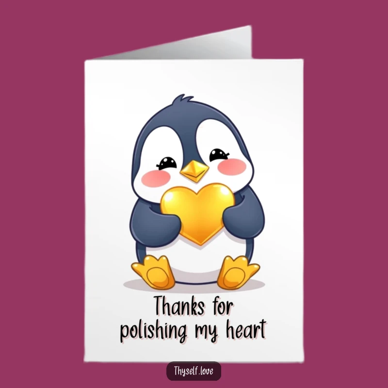 Free Printable Penguin Thank You Card: Shiny Heart Downloadable Gift