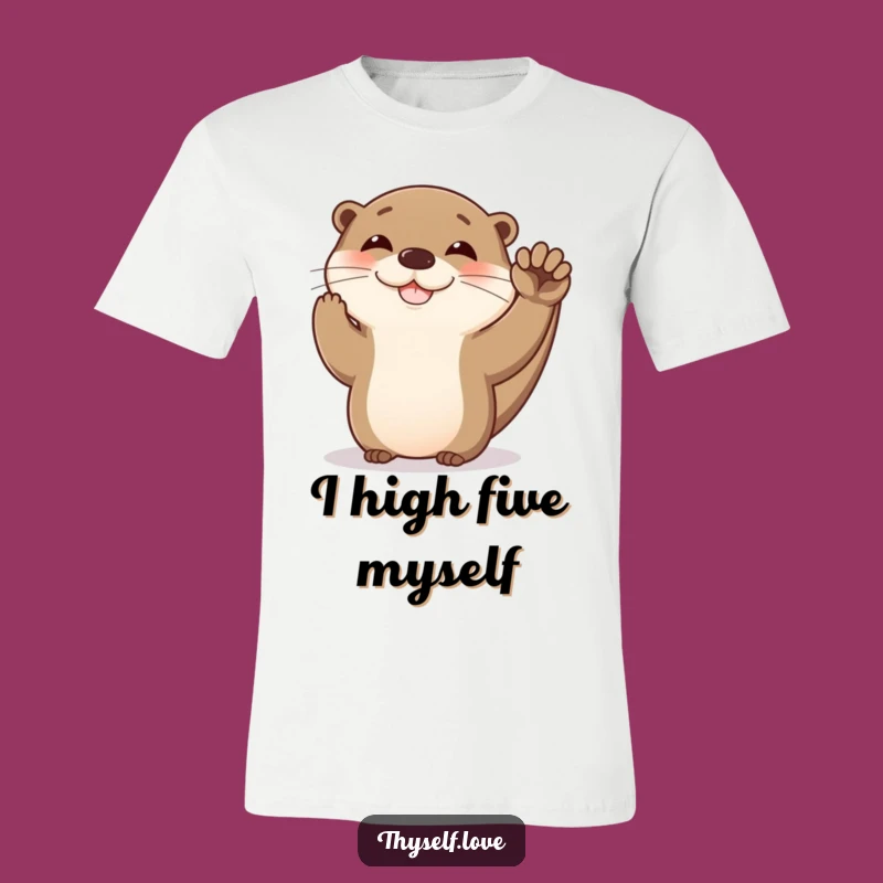 Funny Otter High Five Tee: Comical Aquatic Mammal Shirt for Celebrating Wins