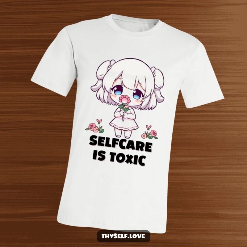 Funny T-Shirt: A whimsical character extends a flower towards its own distinct silhouette, celebrating self-adoration humorously.